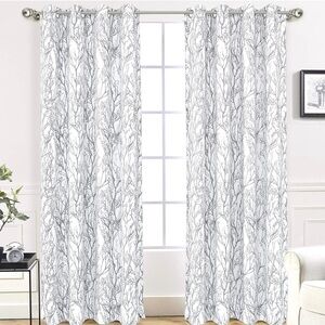 Driftaway • 6 pc Gray and White Botanical Forest Neutral Nature Pattern Curtains
